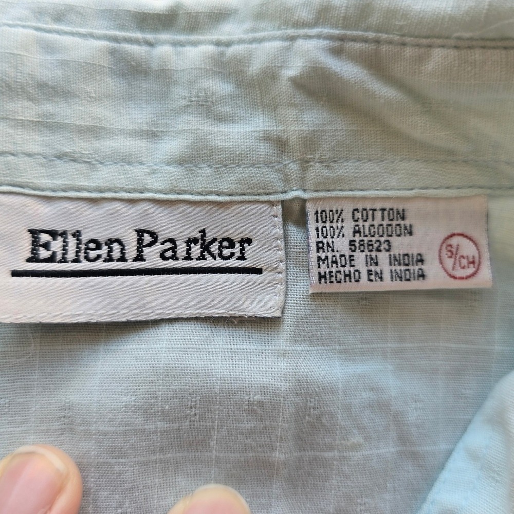 Eileen Parker Women's Button-Up Blouse Small Mint Blue Embroidered Floral Cotton - Picture 6 of 10